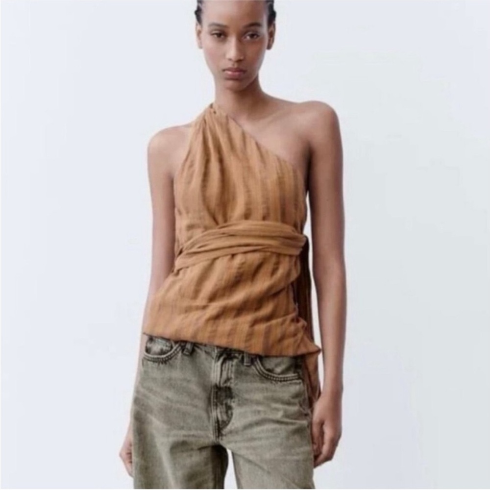 Zara One Shoulder Top with over the shoulder Tie. Size XS NWT